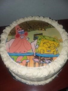 A cake featuring Spongebob and Patrick